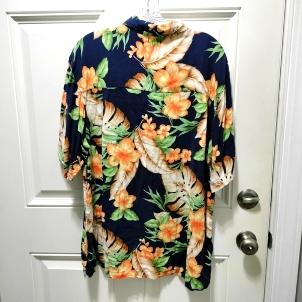 Caribbean Joe Men's Tropical Floral Button Down Shirt Navy Orange Size Large - Picture 3 of 4